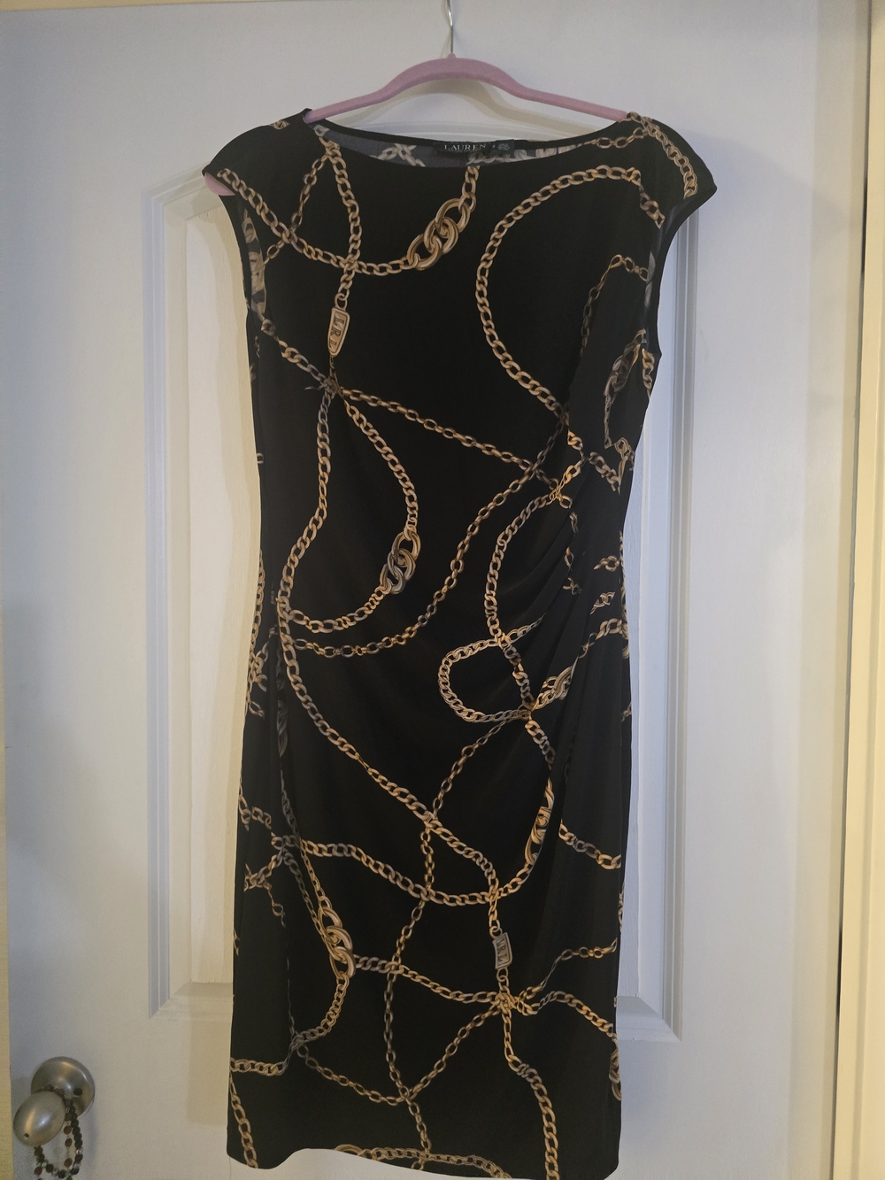 Ralph Lauren Black Midi Dress with Gold Chain Print